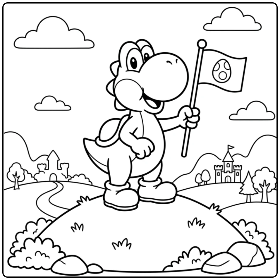 Proud Yoshi Flag on the Hilltop coloring page