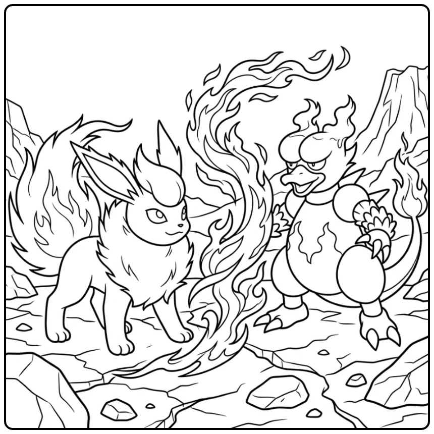 The Ultimate Flareon and Magmar in Confrontation coloring page