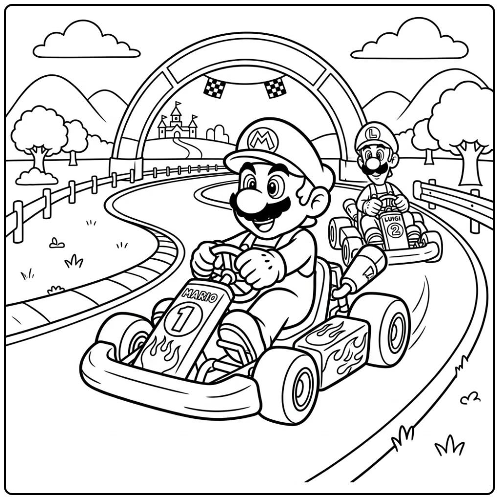 The Ultimate Mario and Luigi Kart Race coloring page