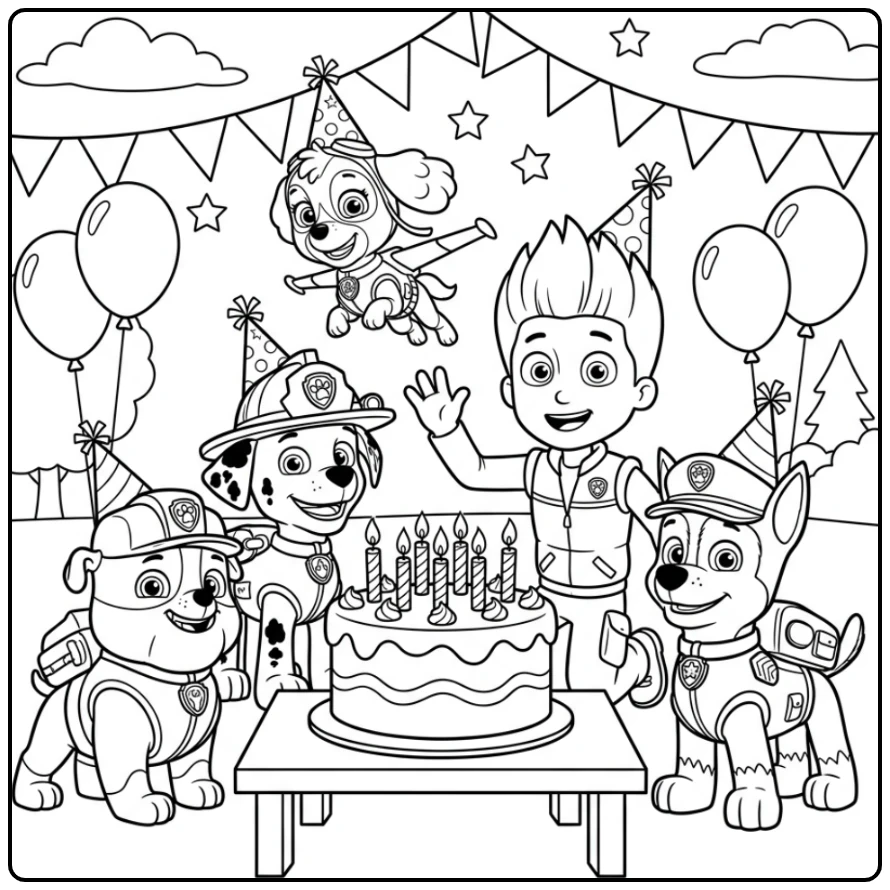 The Ultimate Paw Patrol Birthday of Ryder and Pups coloring page