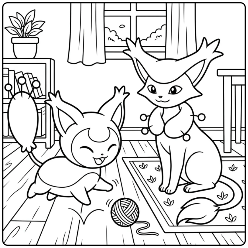 Cute Pokemon Playtime with Delcatty and Skitty coloring page