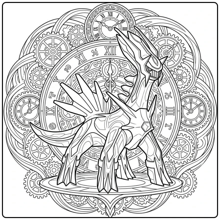 Detailed Pokemon Dialga with Time Mechanisms coloring page