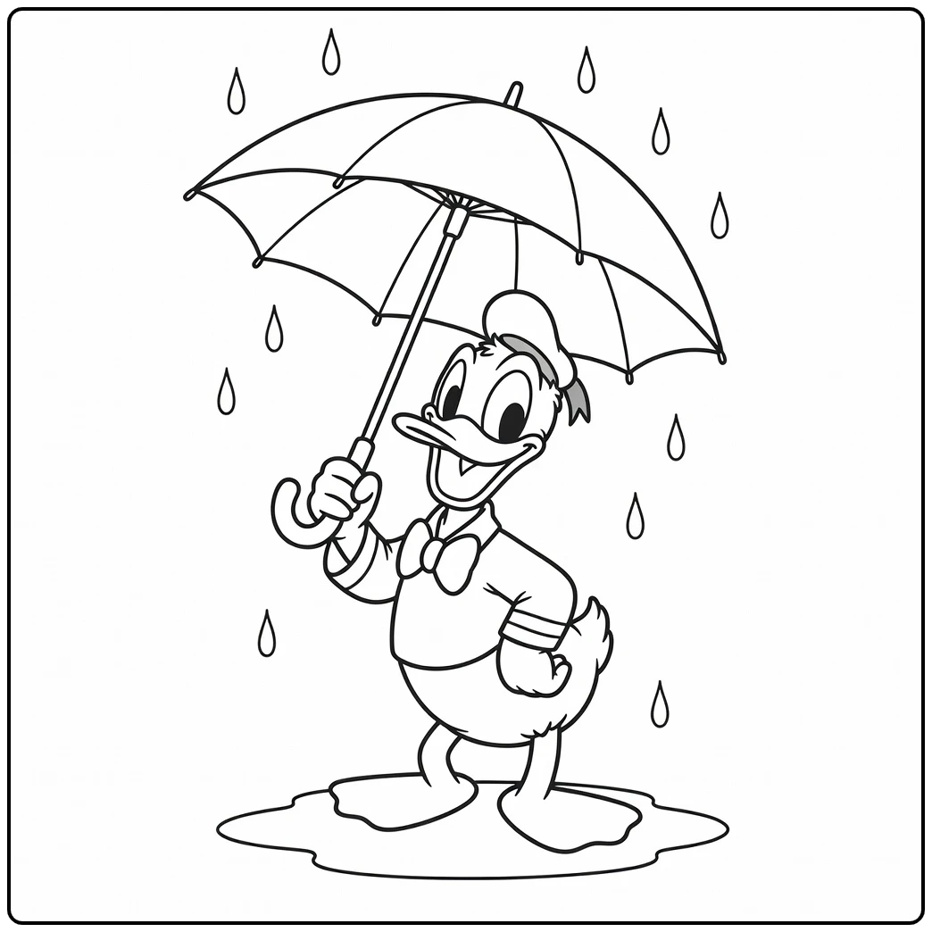 Easy Donald Duck Enjoying the Rain coloring page