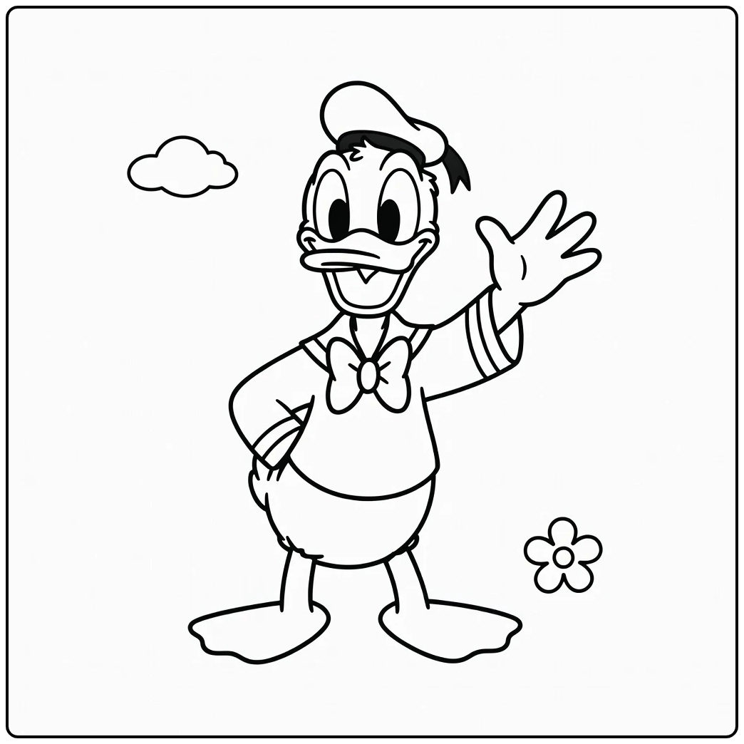 Easy Donald Duck Waving Cheerful Ready coloring page