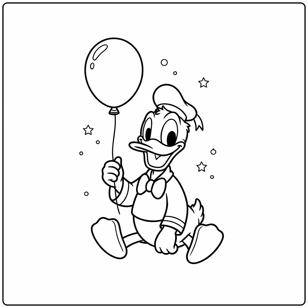 Cheerful Easy Donald Duck Sitting with a Balloon coloring page