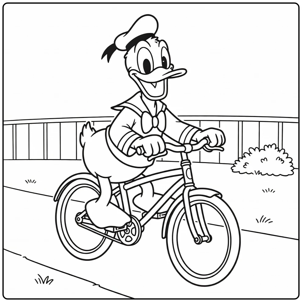 Donald Duck coloring page with a classic character scene