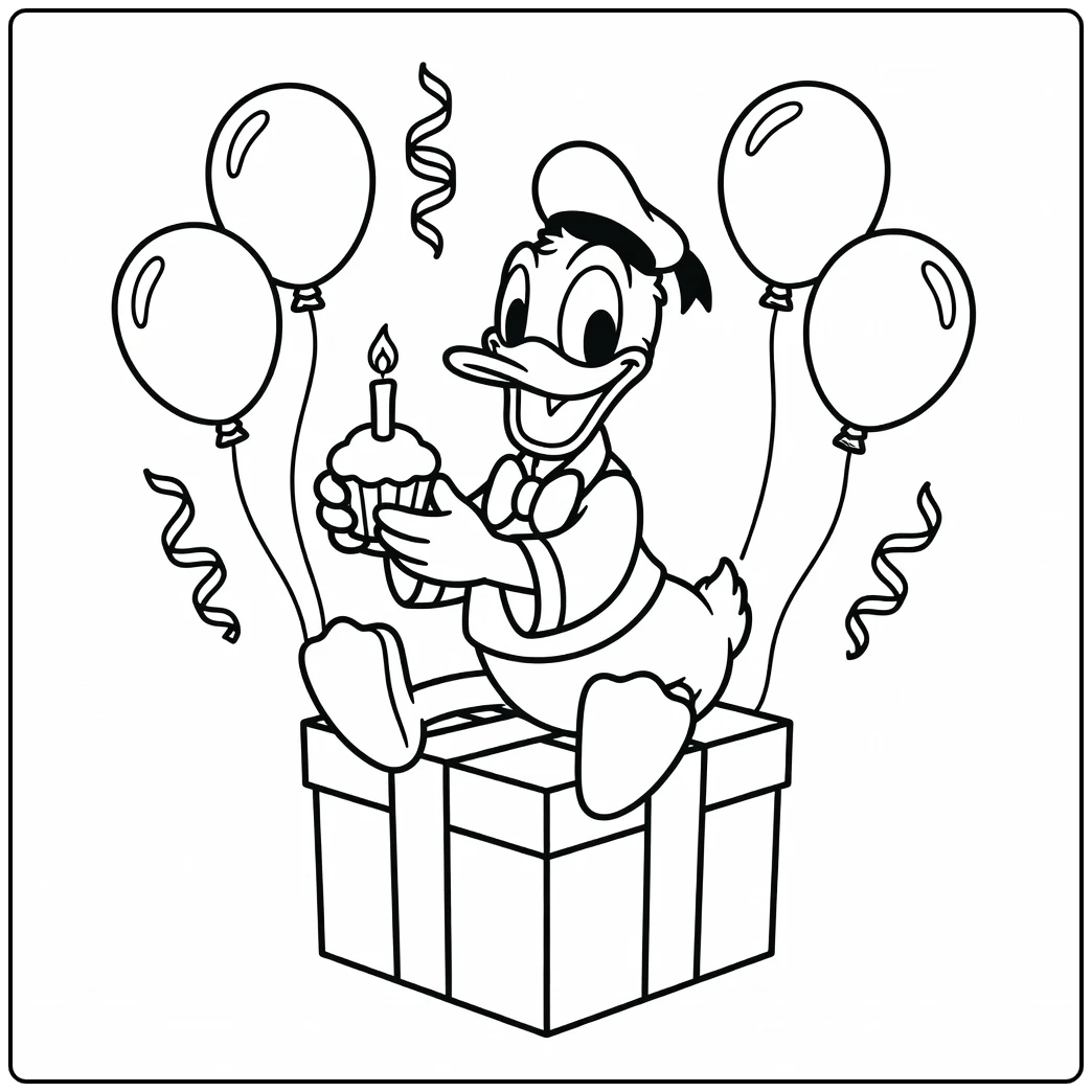 Donald Duck Celebrating at a Birthday Party coloring page