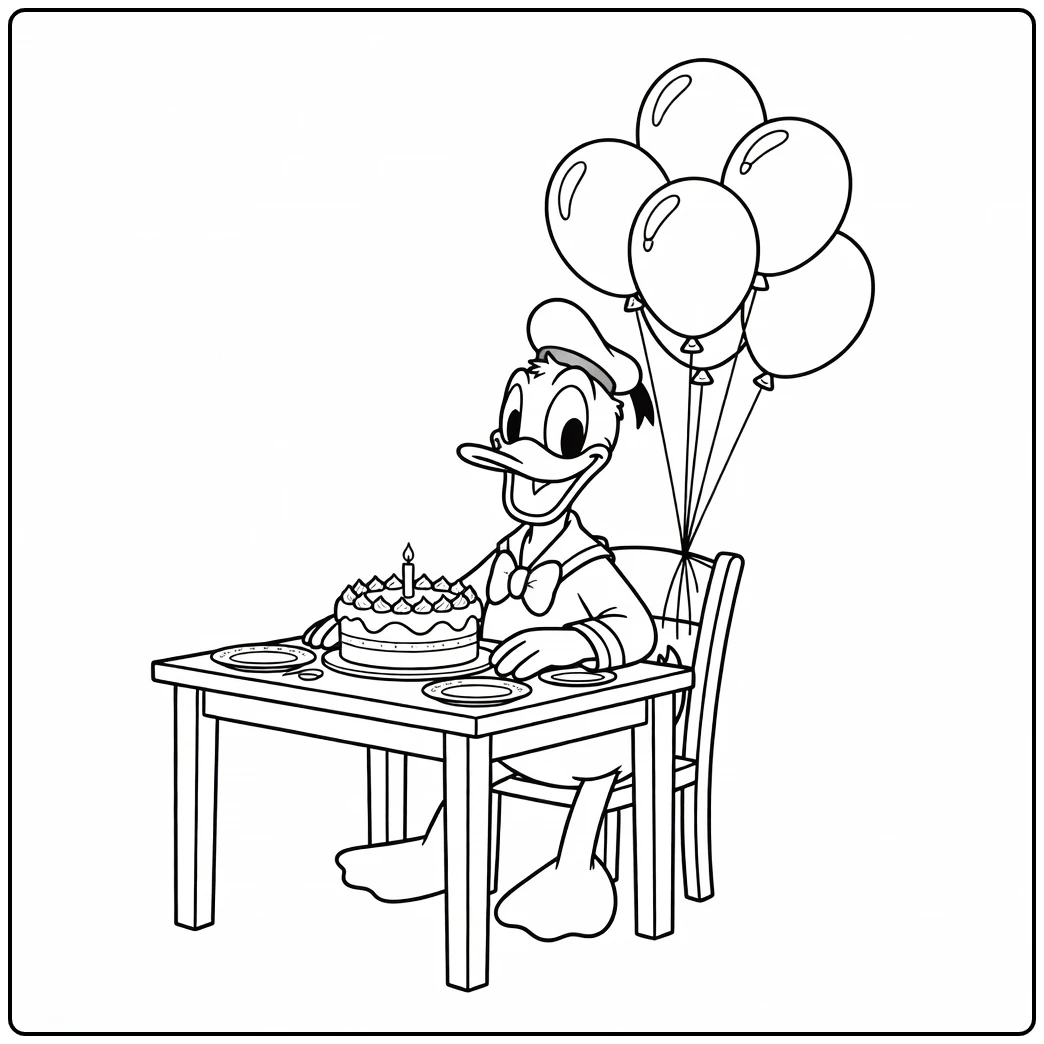 Happy Donald Duck Birthday Party Moment coloring page
