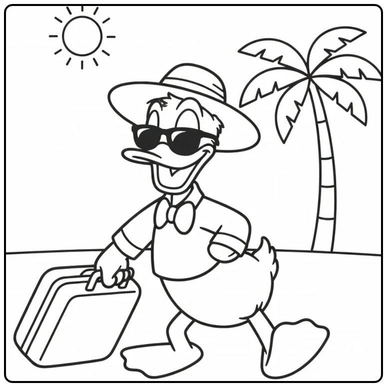 Donald Duck Beginning a Vacation Adventure coloring page