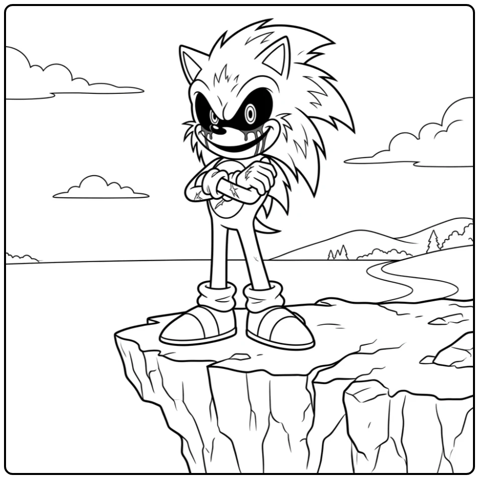 Dark Sonic.EXE Smiling Sinister on Cliff Edge coloring page