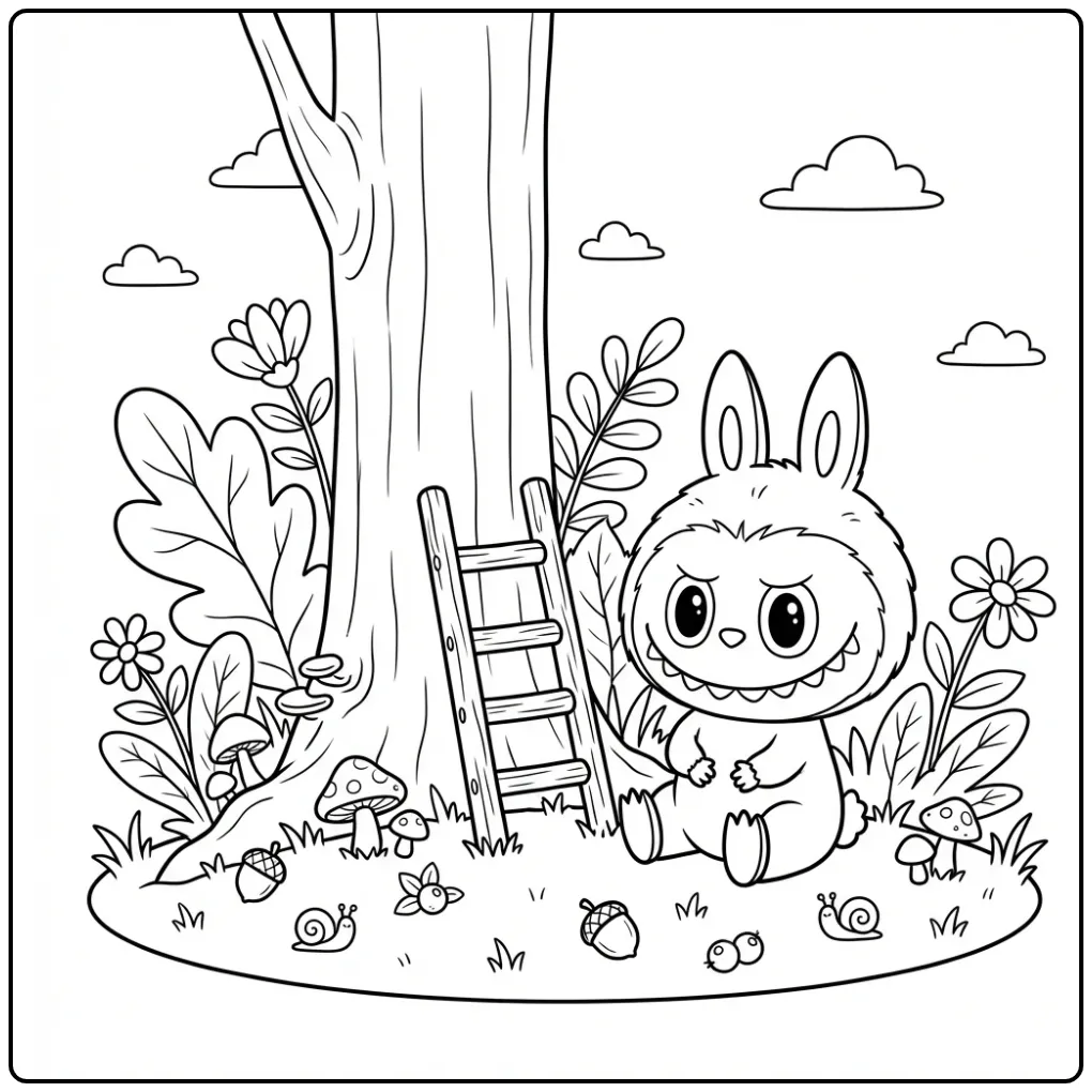 Download This Cute Labubu in the Forest coloring page