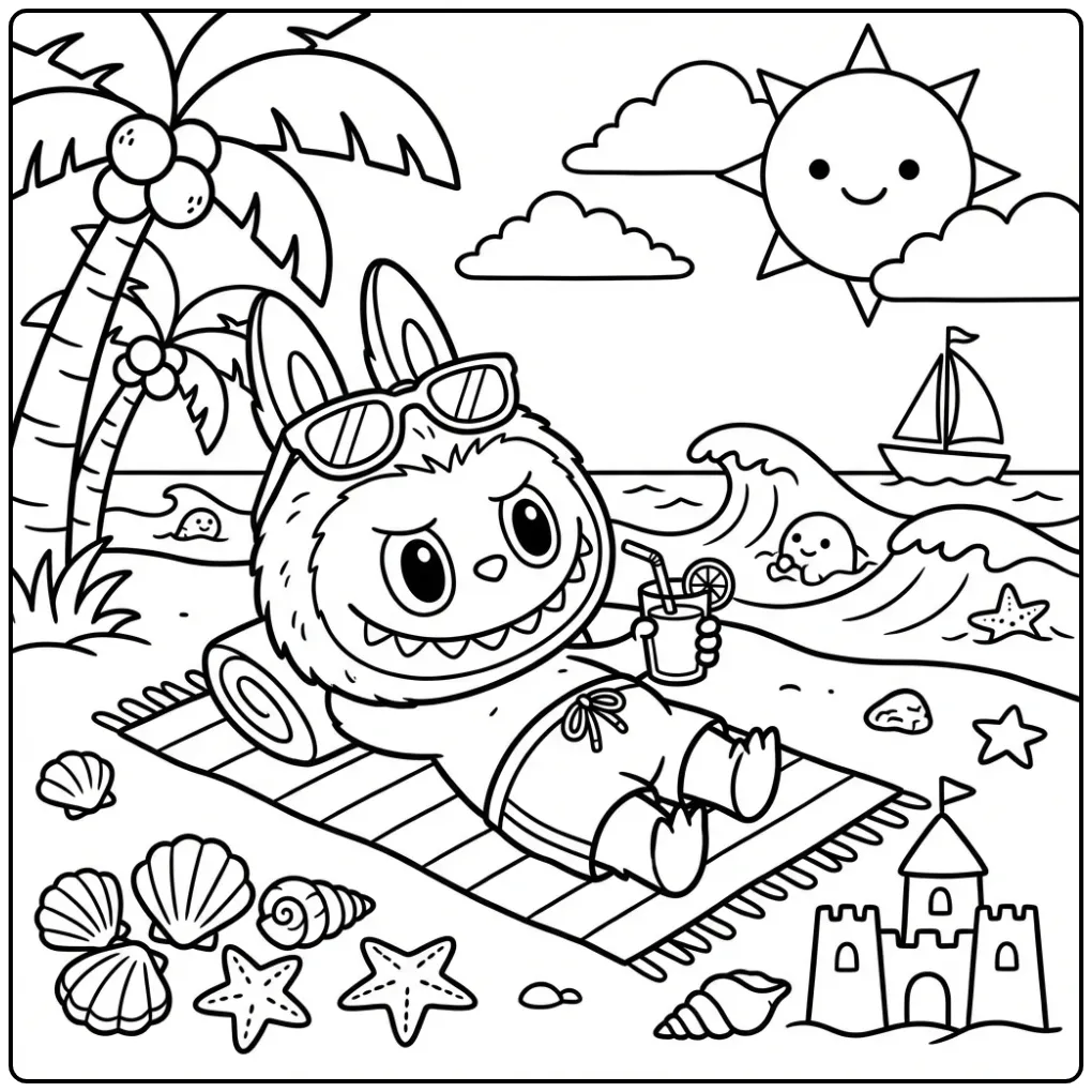 Fun Labubu Summer Vacation coloring page