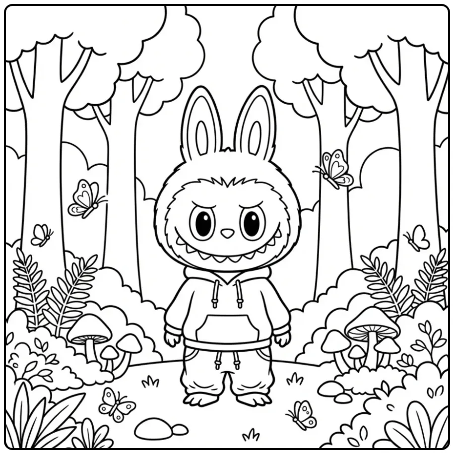 Labubu wearing clothes coloring page