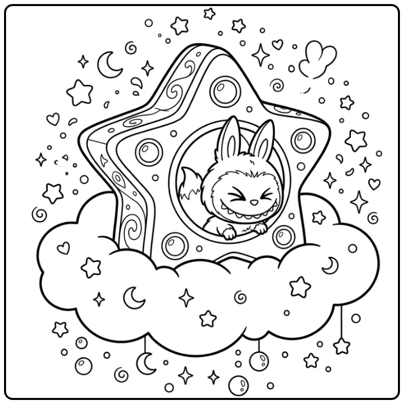 Dreamy Labubu Secret on a Magical Cloud coloring page