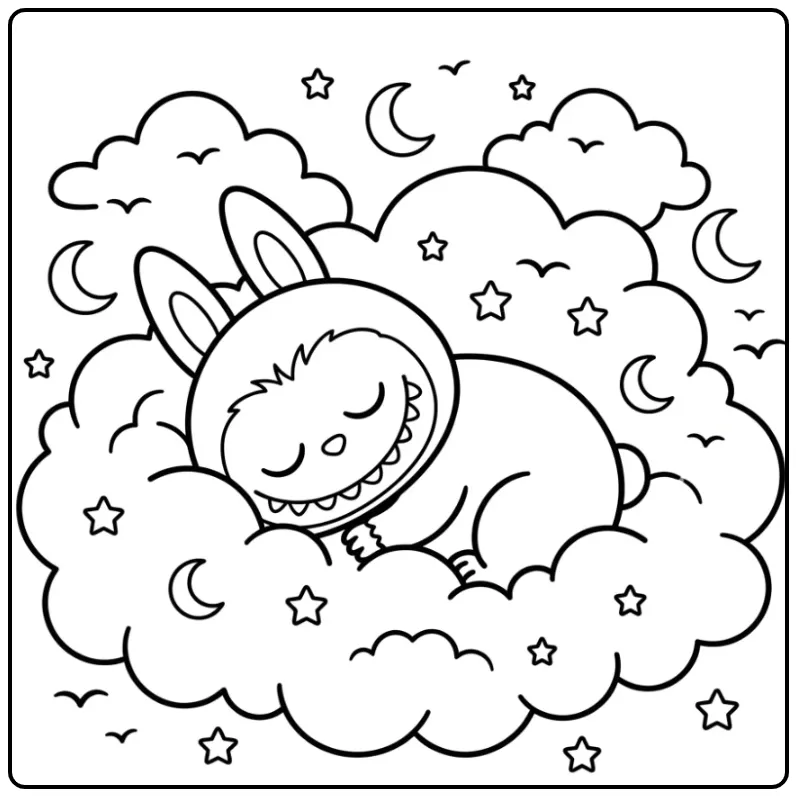 Dreamy Cute Labubu Among Soft Clouds coloring page