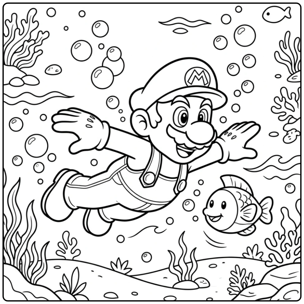 Unique Mario Diving Into the Fun coloring page
