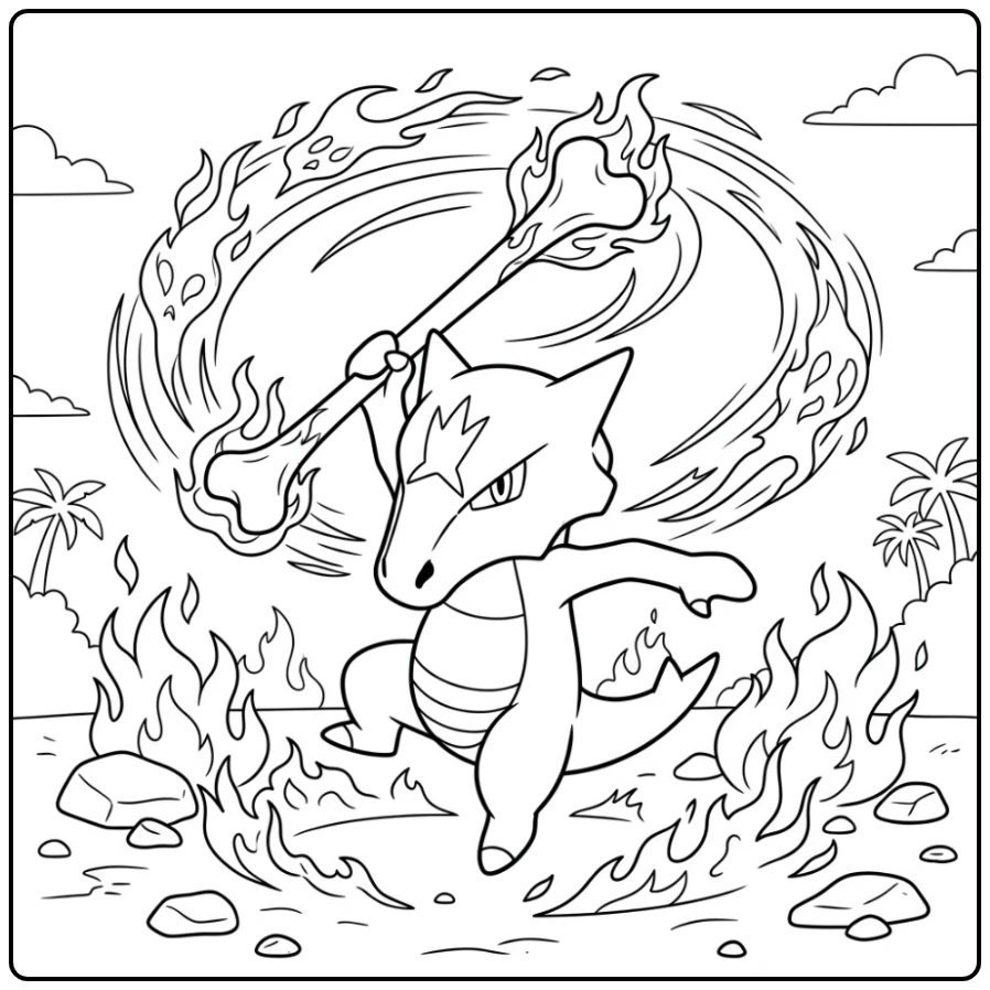 Dynamic Alolan Marowak Pokemon Spookvlammen coloring page