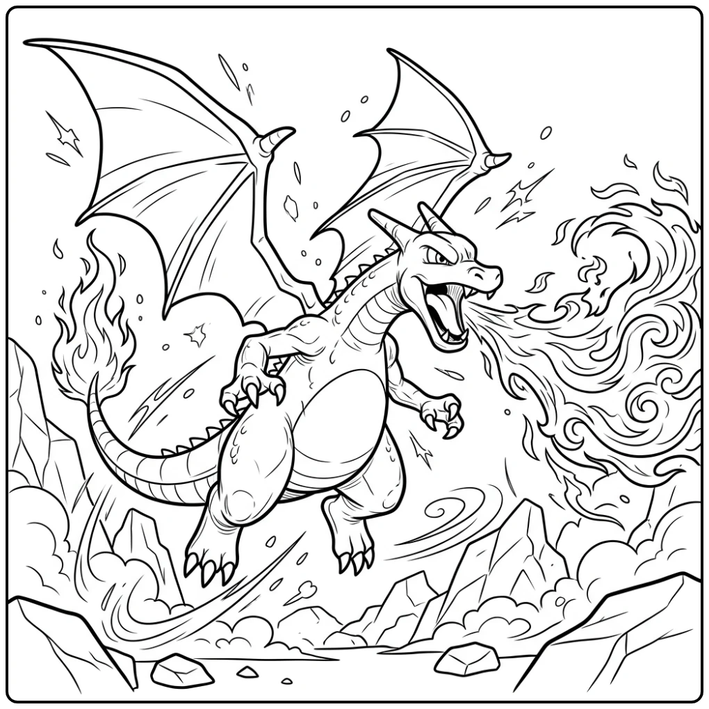Dynamic Charizard Fire-breathing Pokemon coloring page