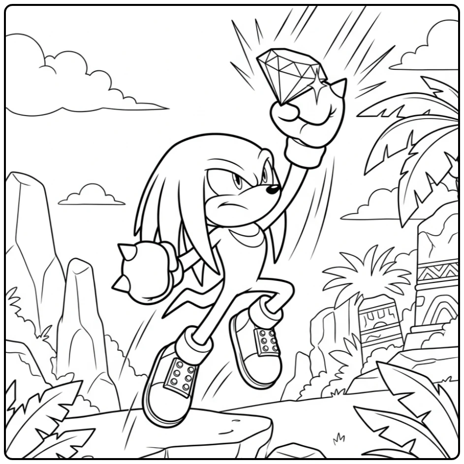 Dynamic Knuckles Catching a Precious Gem coloring page