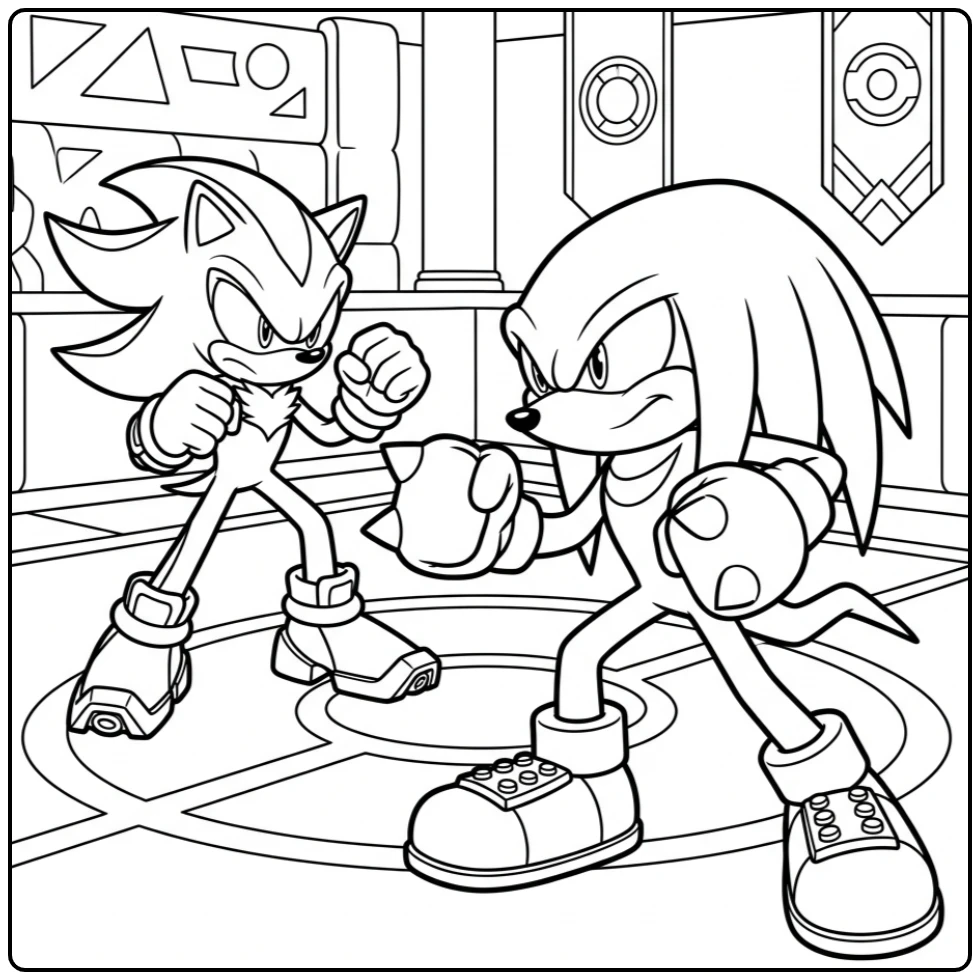 Dynamic Knuckles Vs Shadow in Action coloring page