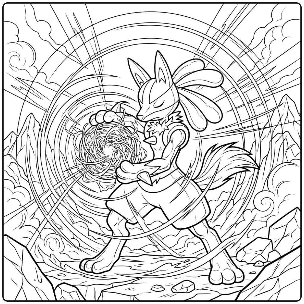 Dynamic Lucario Attack Pokemon Detailed for Fans coloring page
