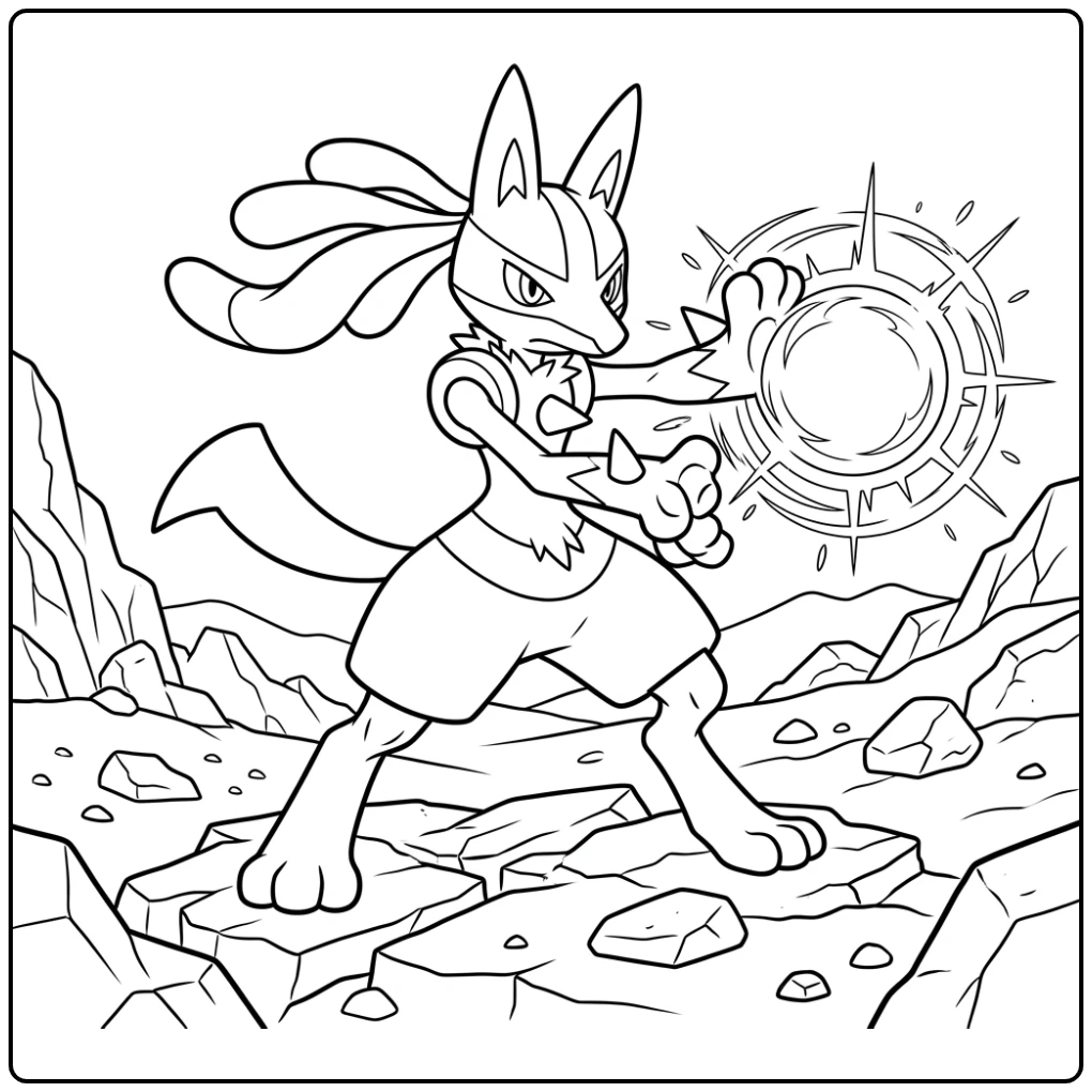 Dynamic Lucario Performing Aura Sphere coloring page