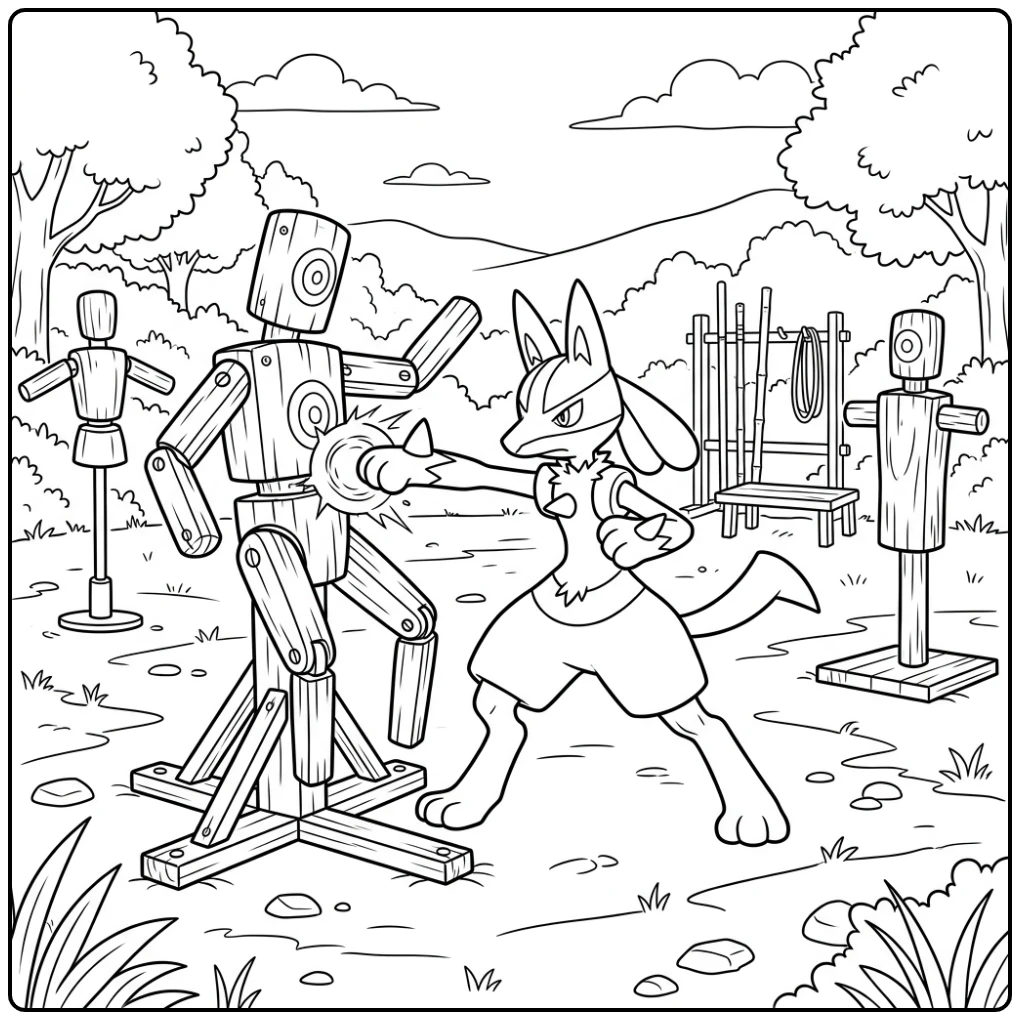 Dynamic Lucario Martial Arts Training Outside coloring page