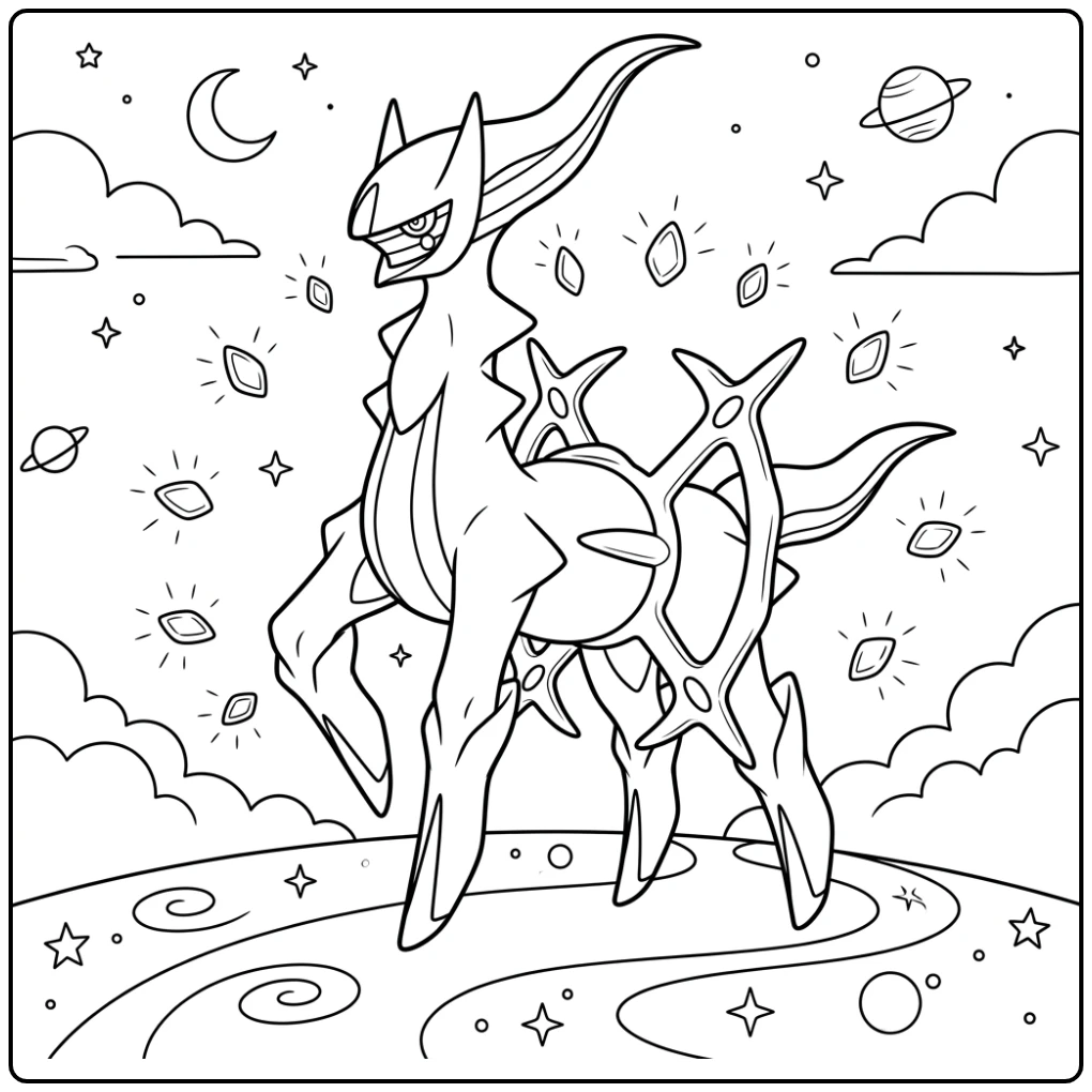 Dynamic Pokemon Arceus Mythical Force in the Universe coloring page