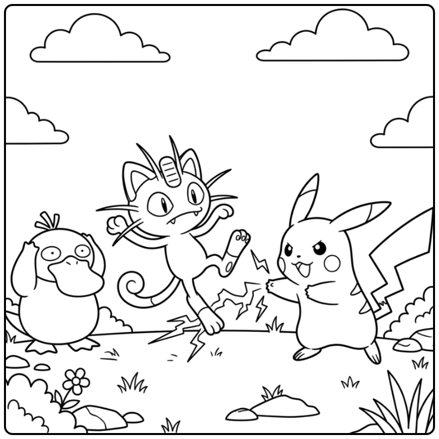 Dynamic Pokemon Easy Battle with Pikachu coloring page