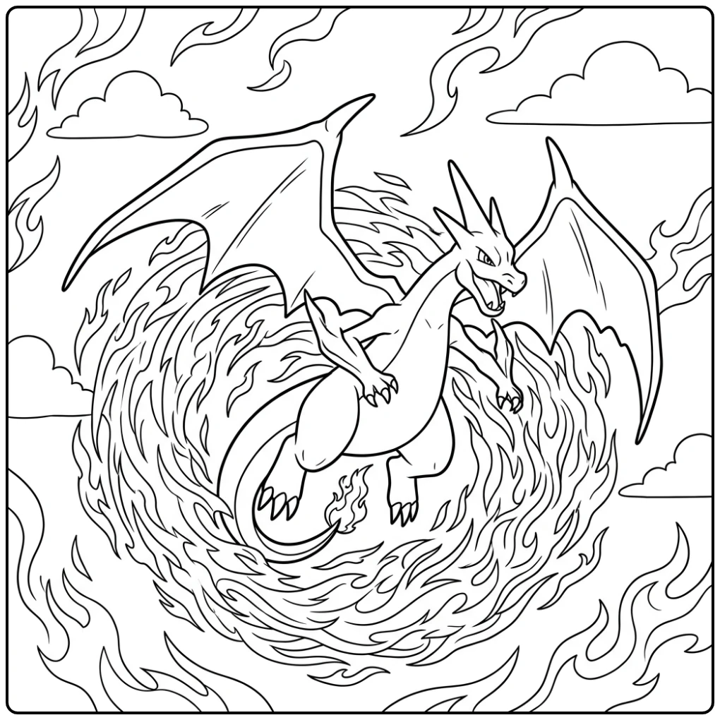 Dynamic Pokemon Mega Charizard Y Flight and Flames coloring page