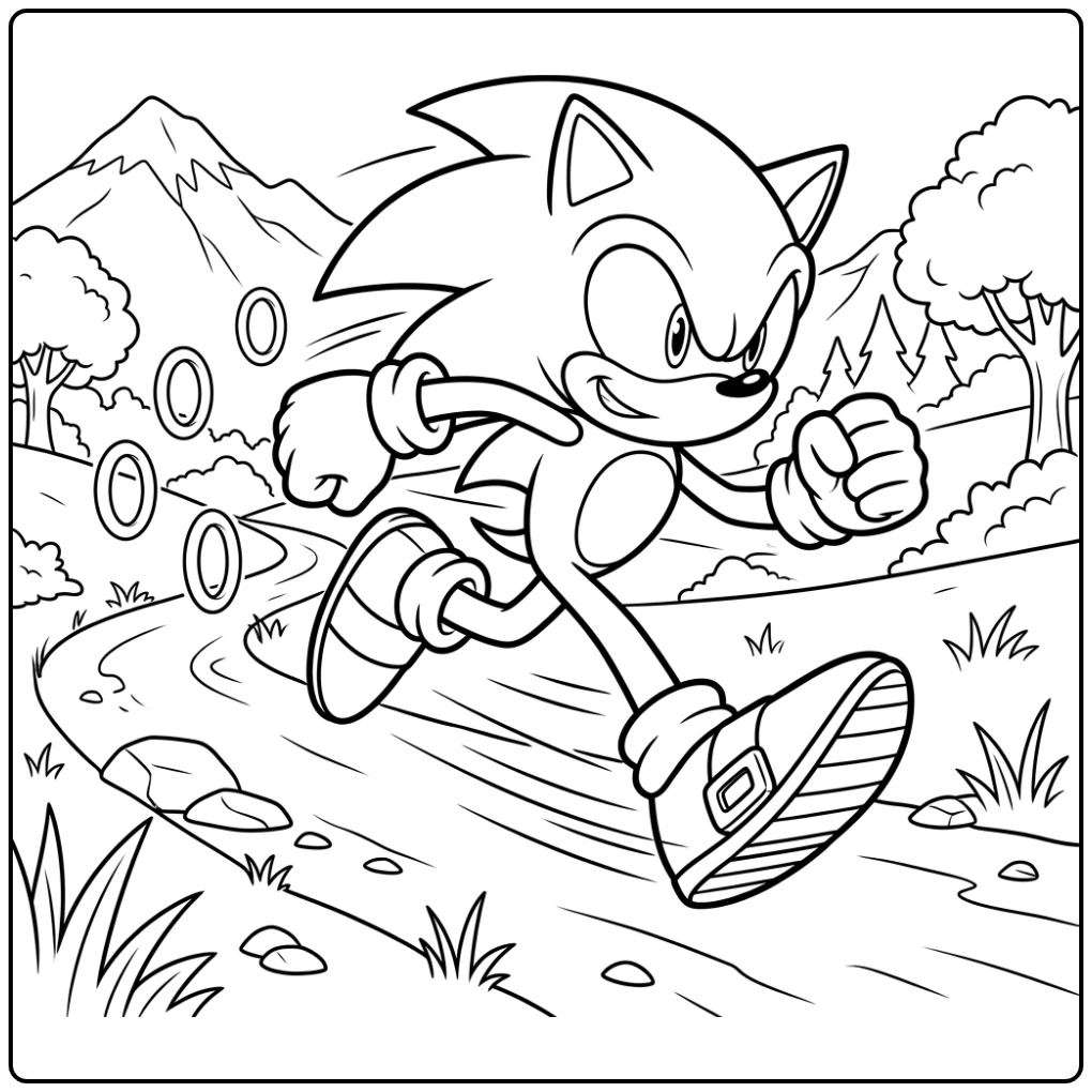 Dynamic Sonic Running with Speed and Smile coloring page