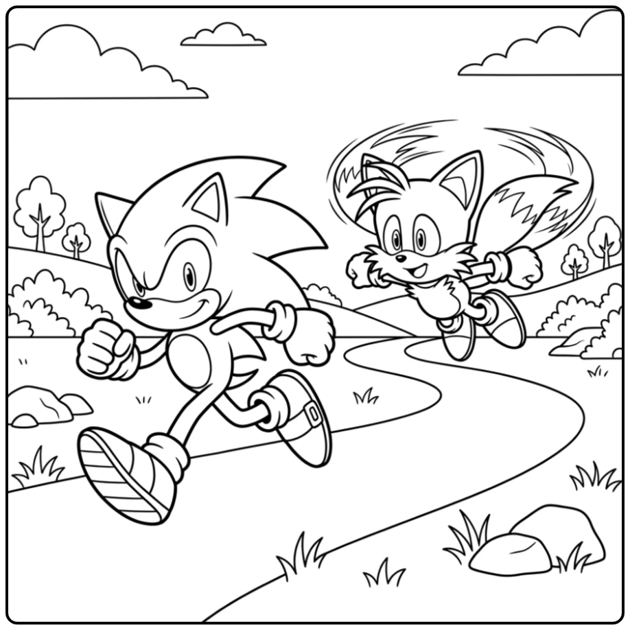 Dynamic Sonic and Tails in Full Speed Forward coloring page