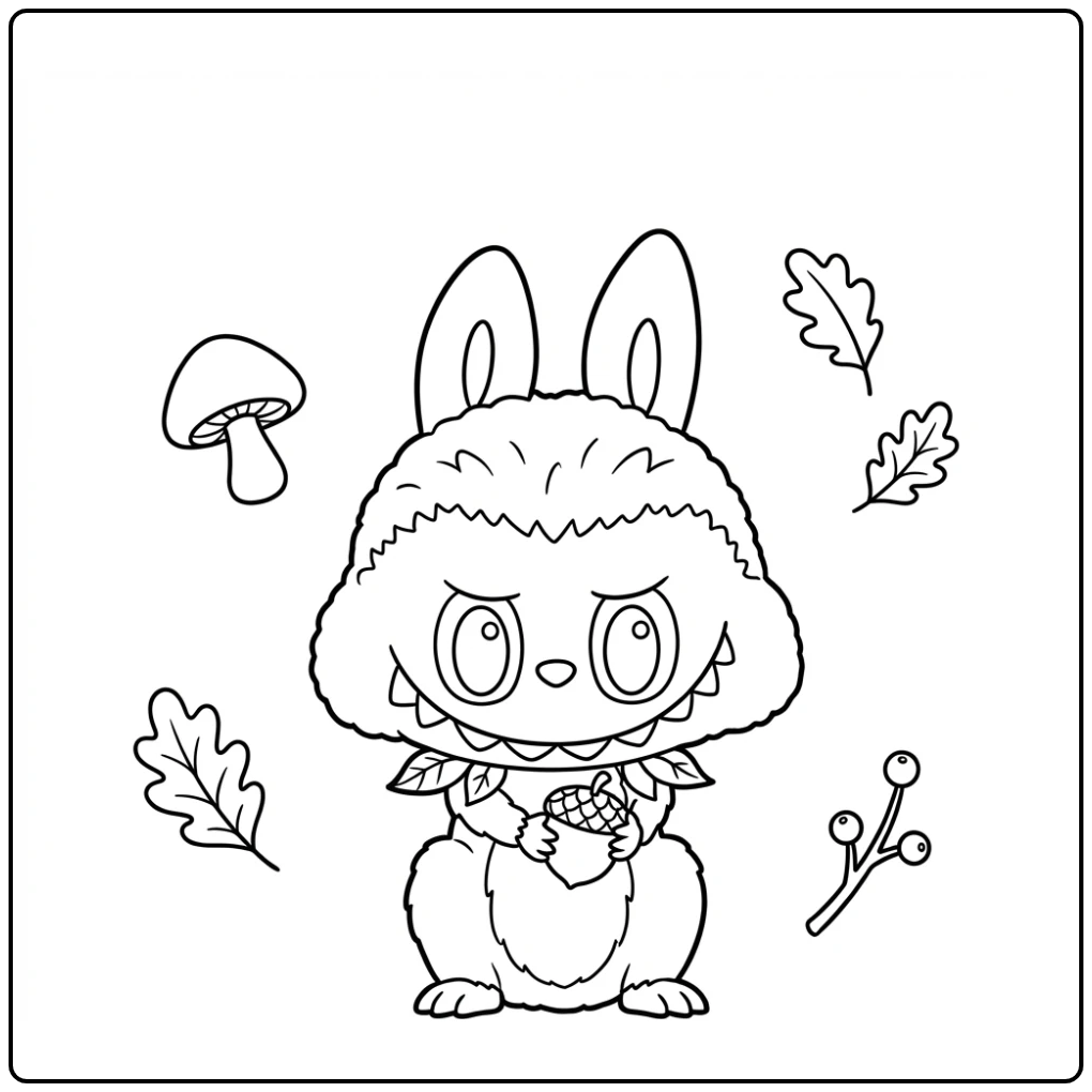 Squirrel Labubu with Autumn Fun coloring page