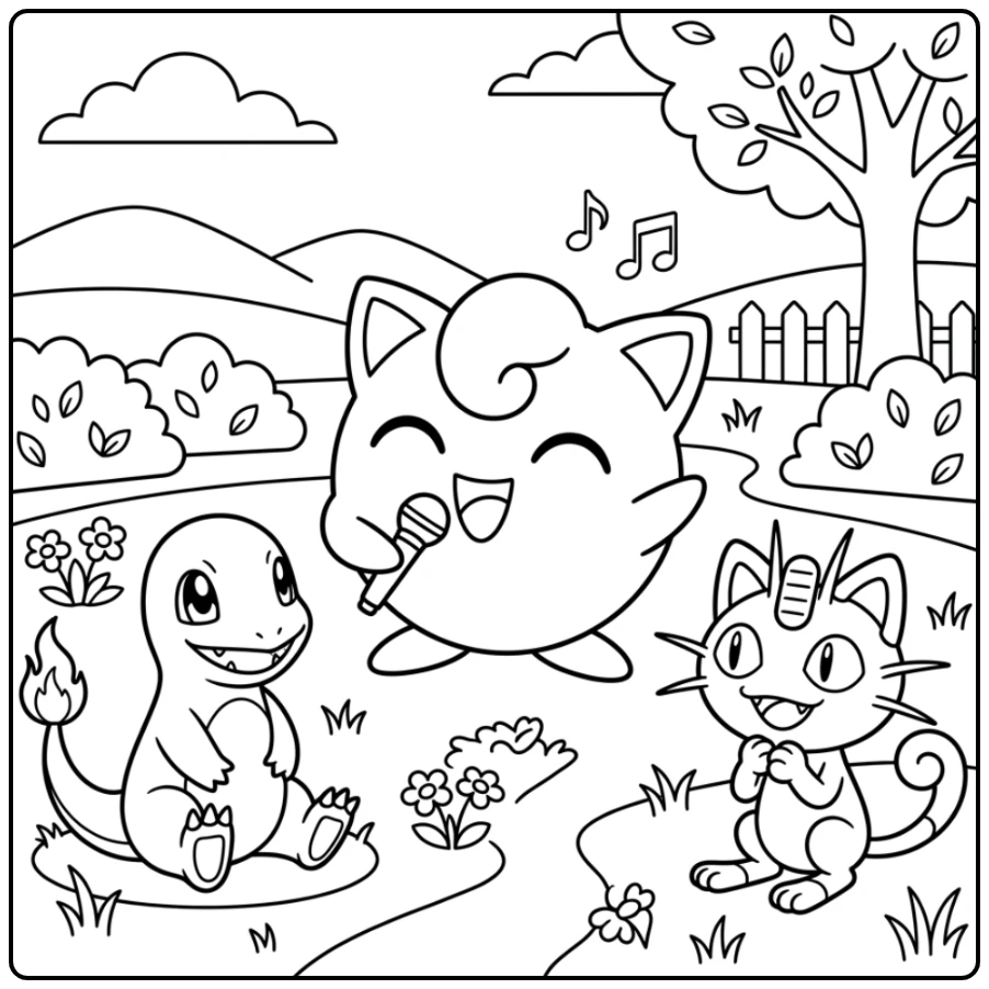 A Heartwarming Jigglypuff Music in the Park coloring page