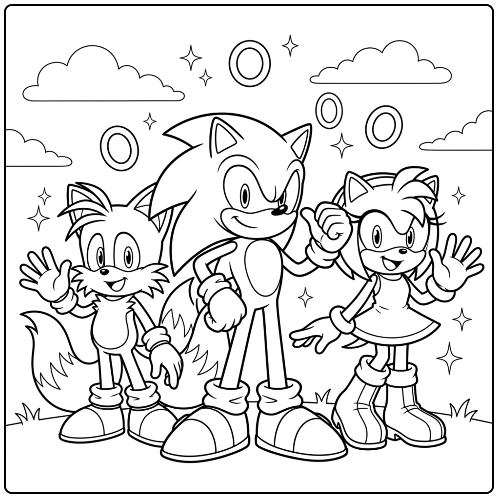 A Heroic Sonic and His Friends coloring page