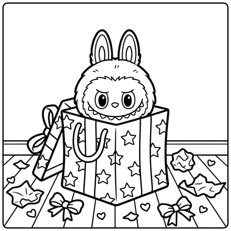 Cute Labubu Secret in a Gift Bag coloring page