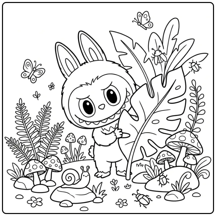 Cute Labubu in the Jungle coloring page