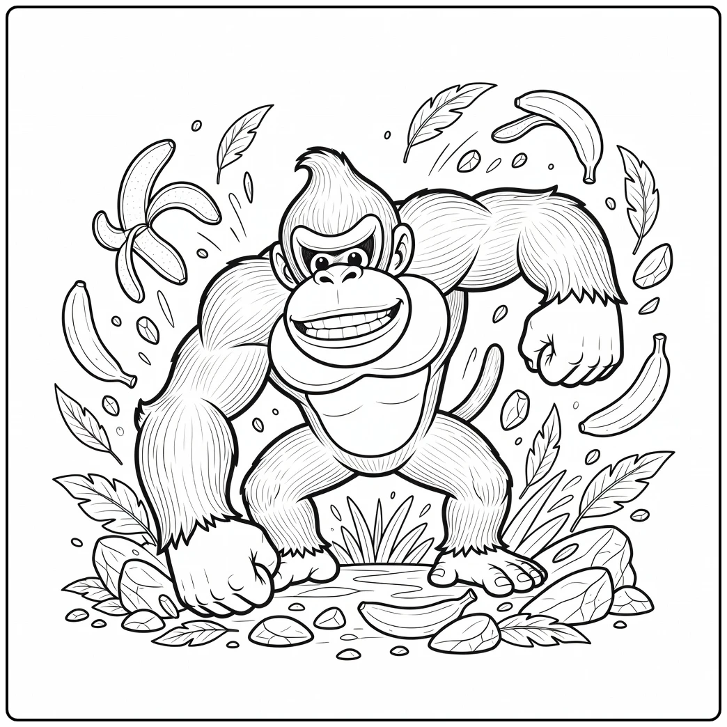 A Tough Action-packed Donkey Kong in the Jungle coloring page