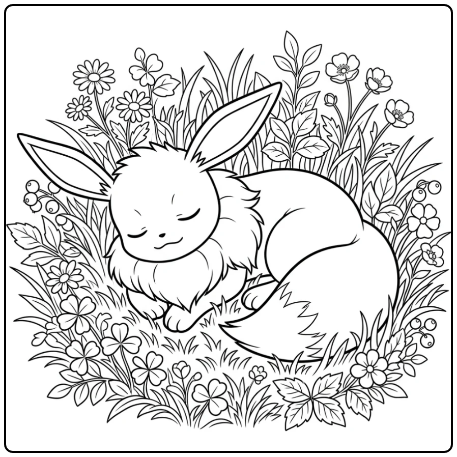 A Peaceful Eevee Sleeping in the Nature coloring page