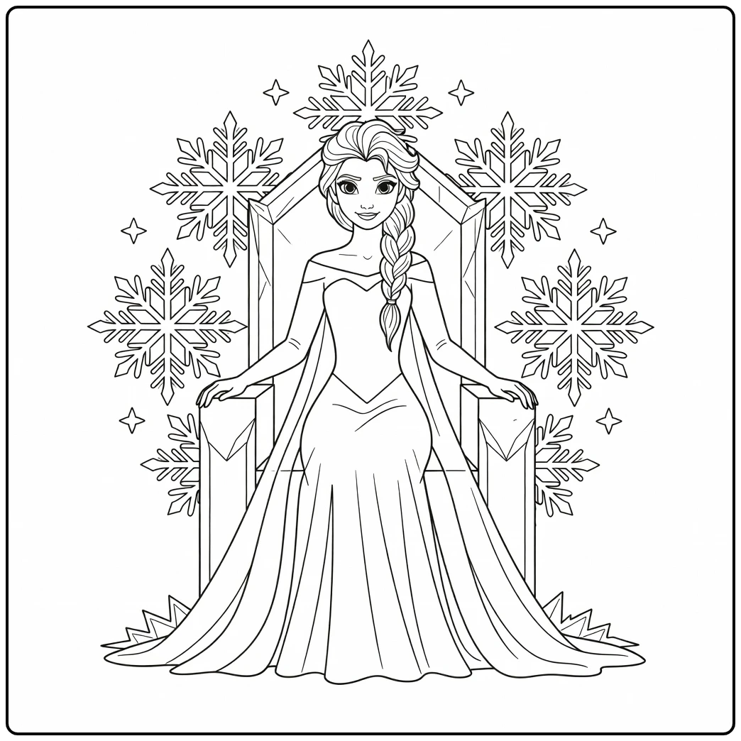 Elegant Elsa on a Magical Ice Throne coloring page