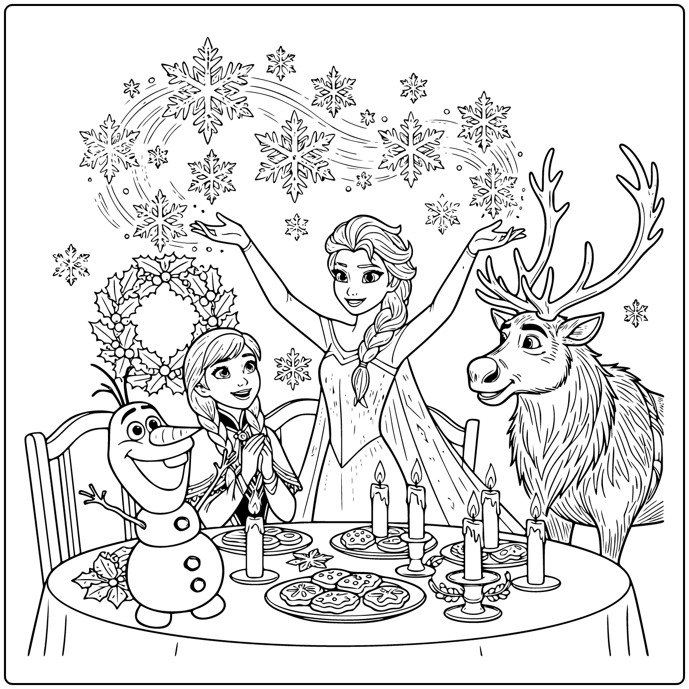 Elsa and Snowflakes Fun Christmas Frozen coloring page