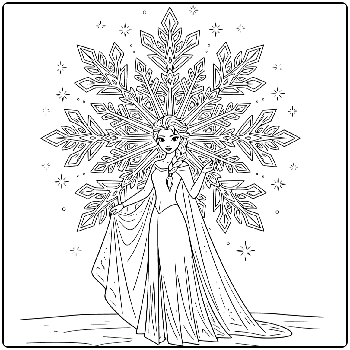 Elsa for a Magical Big Snowflake coloring page