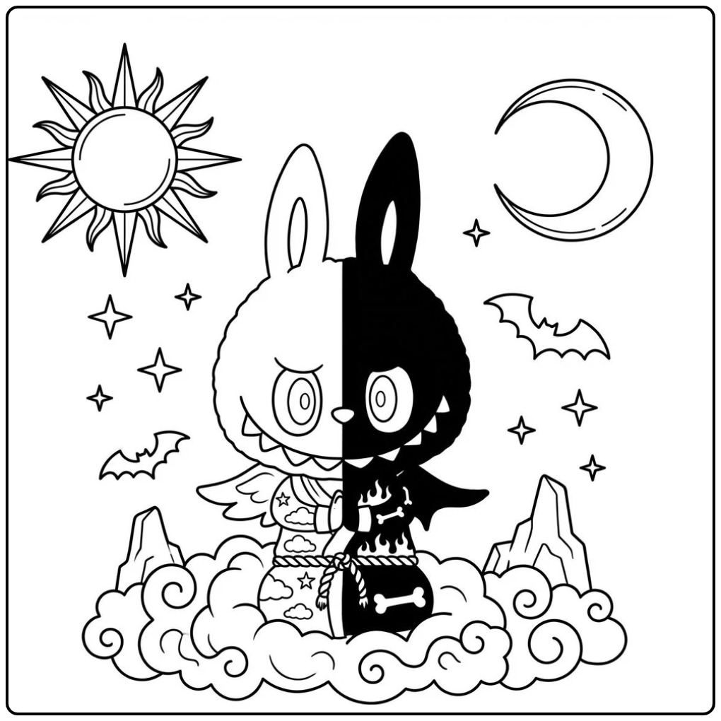 Angel and Devil Rabbit as Unique Gemini coloring page