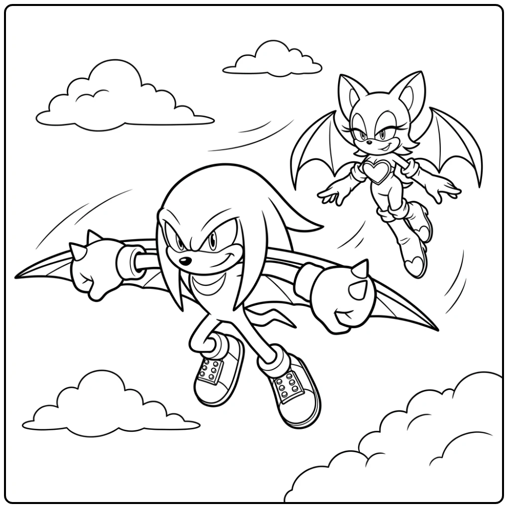 Epic Knuckles and Rouge in the Sky coloring page