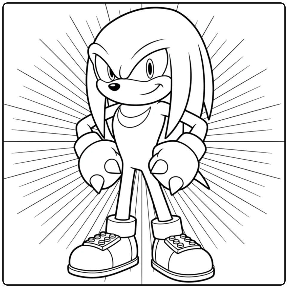 Epic Knuckles Showing the Hedgehog in Hero Pose coloring page