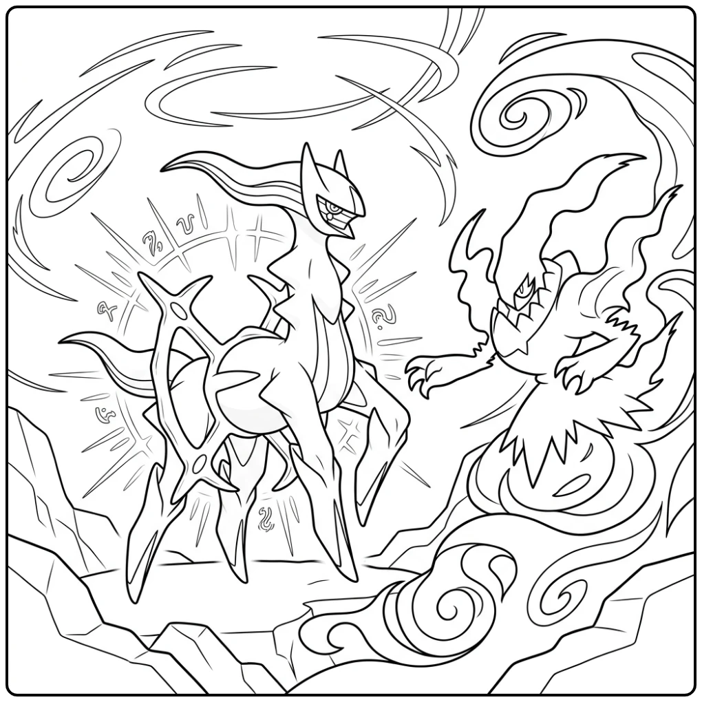Epic Pokemon Arceus Confrontation with Darkrai coloring page