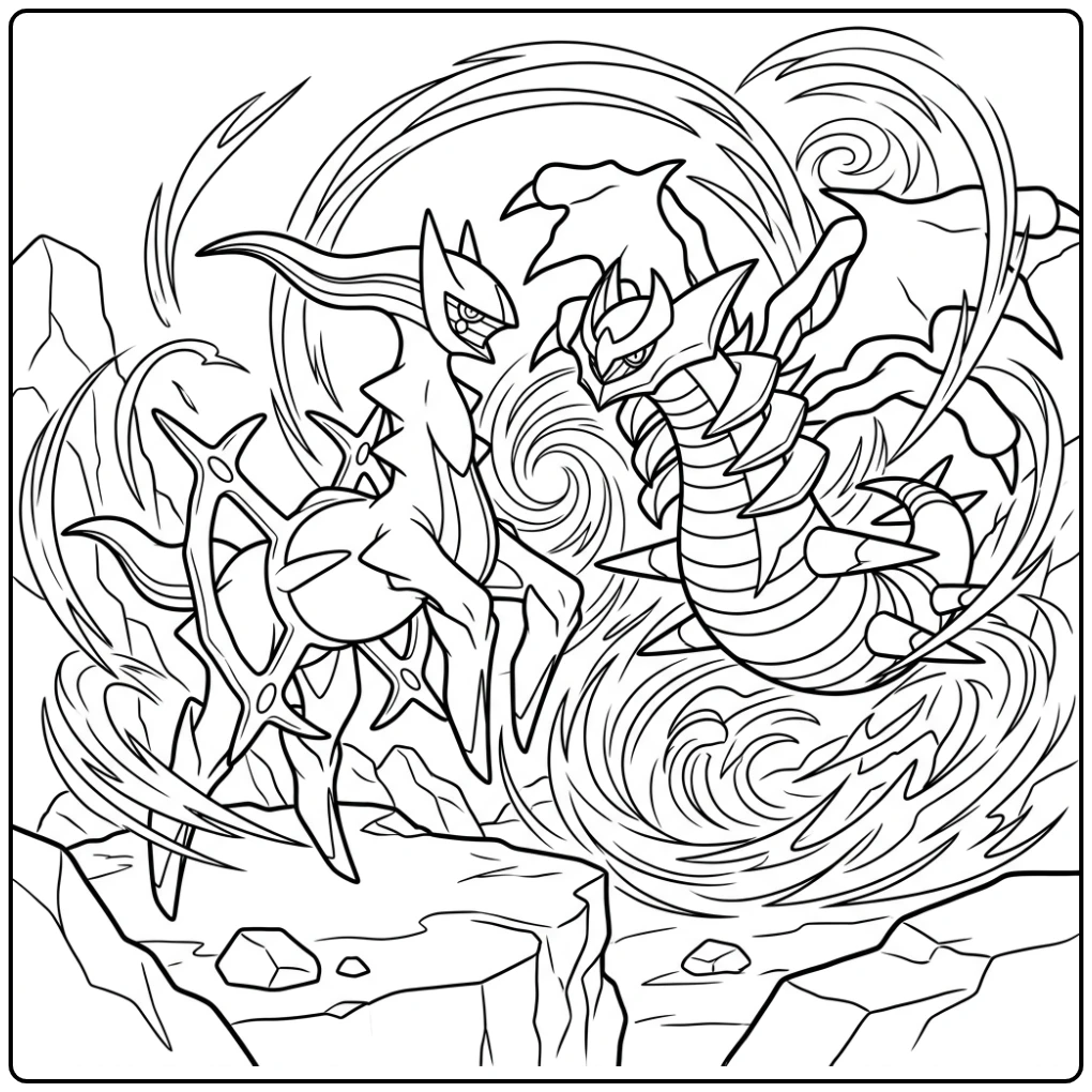 Epic Pokemon Arceus Vs Giratina Confrontation coloring page