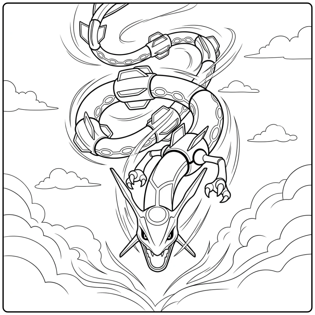 Epic Rayquaza Descending from the Sky coloring page