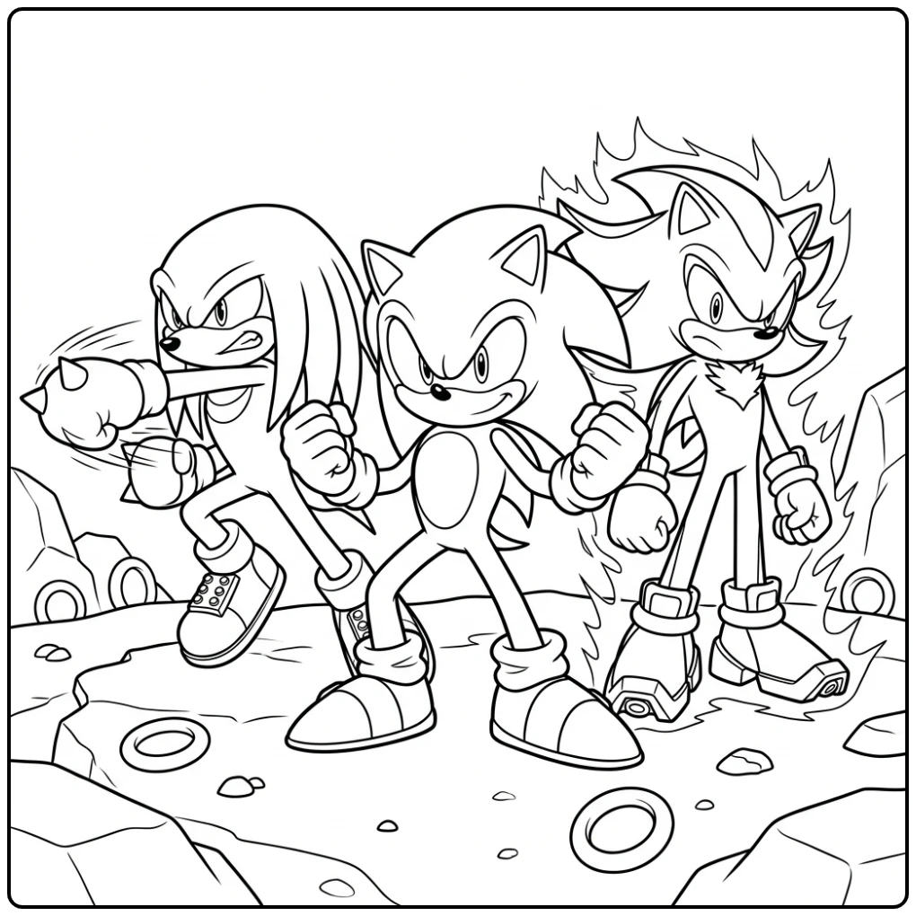 Epic Sonic Knuckles and Shadow coloring page