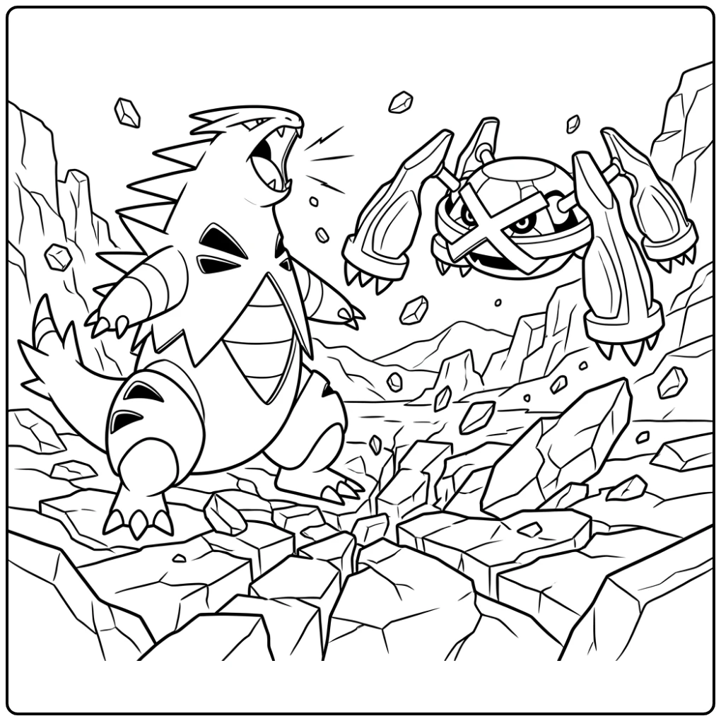 Epic Battle Tyranitar and Metagross Pokemon Detailed coloring page